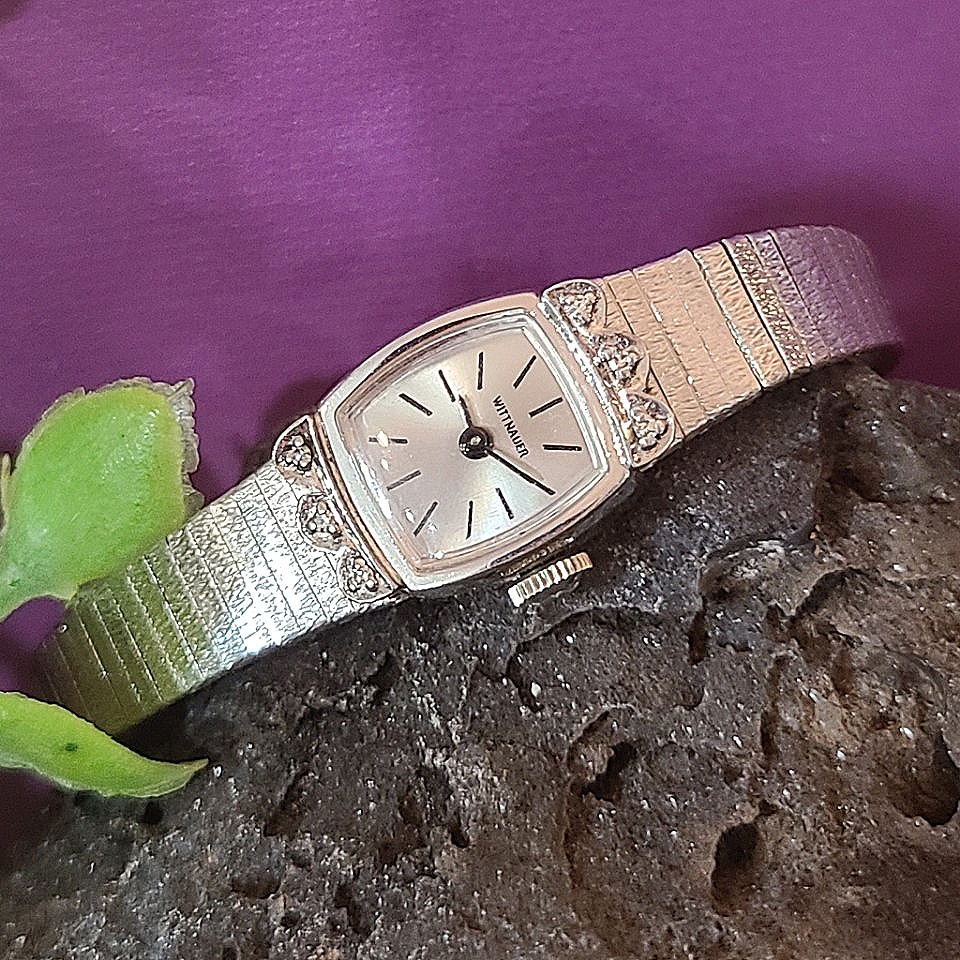 Vintage Wittnauer 10k Gold Filled Ladies Cocktail Watch With Genuine Diamonds